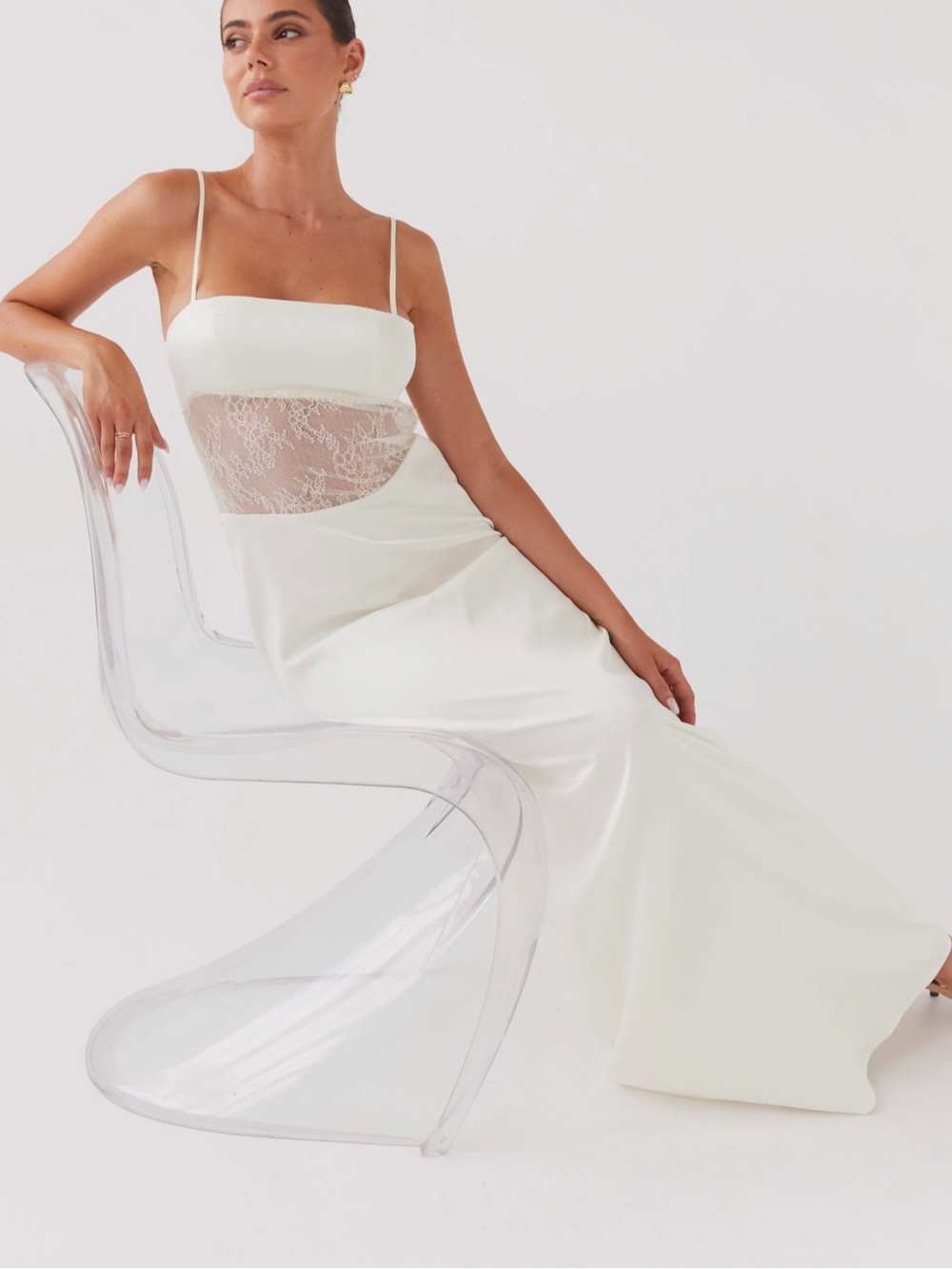 Peppermayo Antique White Lace-Panel Maxi Dress